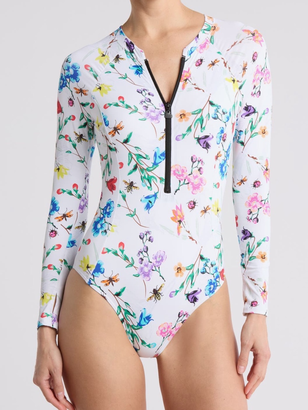 New Betsey Johnson Scuba Half Zip Long Sleeve Swimsuit - Size Small